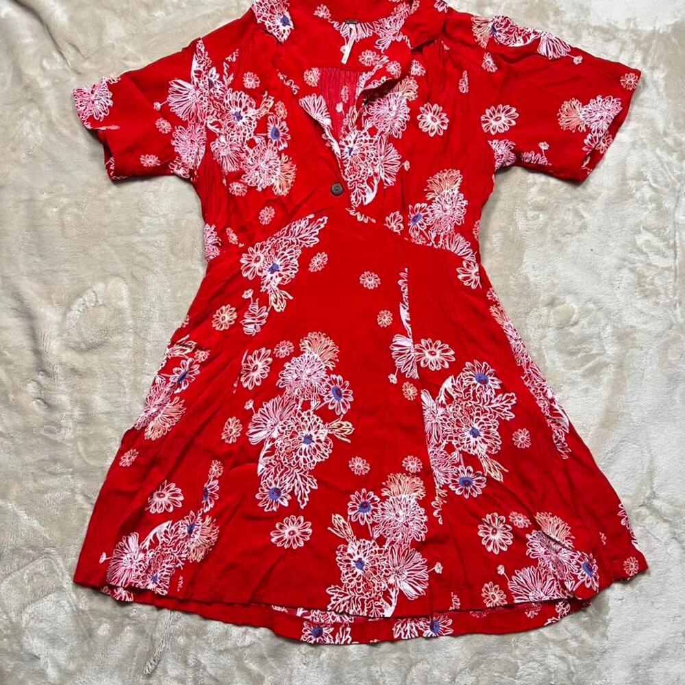 Free People Red Floral Mini Dress Large